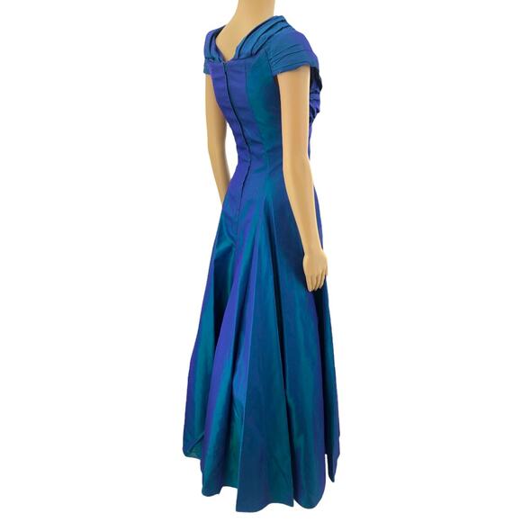 Jessica McClintock SMALL American USA VINTAGE Blue Pleated Maxi Dress Gown - Picture 4 of 8